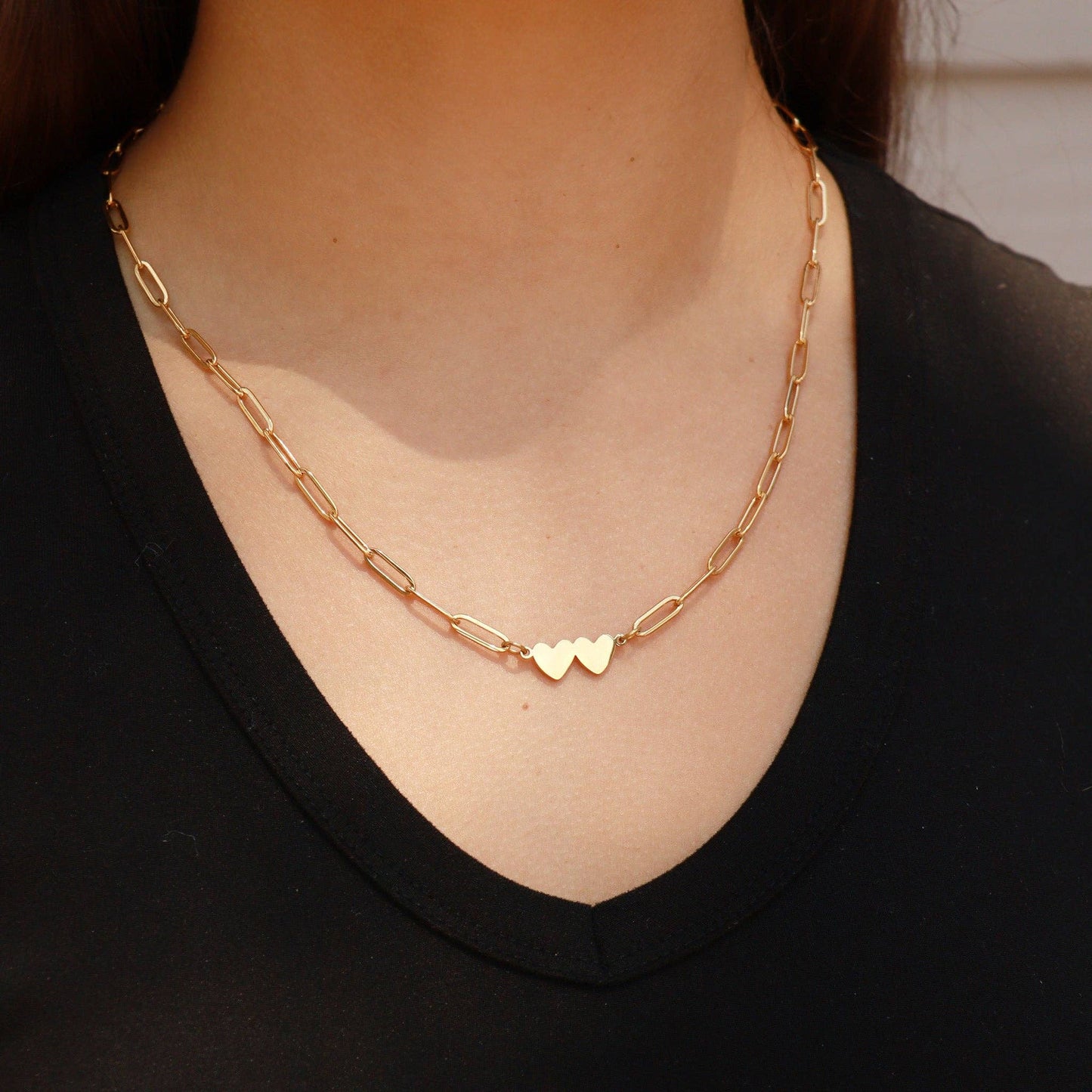 18K Gold Heart Paperclip Necklace